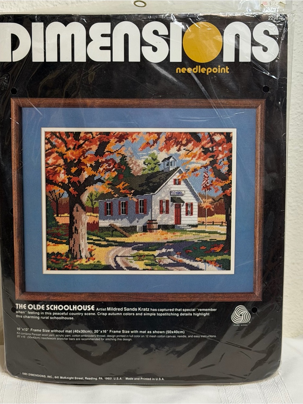 Vintage 1985 Dimensions "The Olde Schoolhouse" Needlepoint 12" x 16" Kit #2298